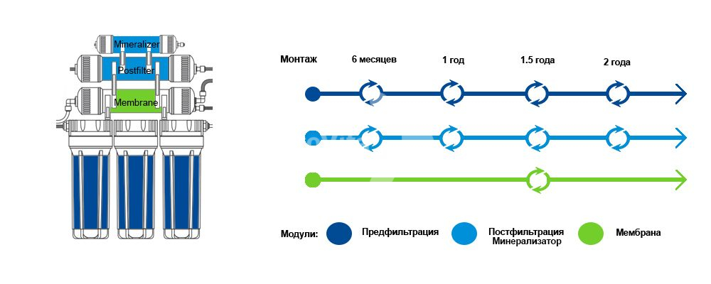 Срок замены картриджей экософт 6 ступеней
