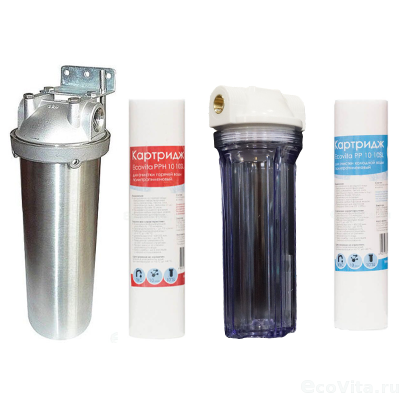 Ecovita 3/4" 10SL прозрачный + Гидротек HMS 3/4" с картриджами 10 мкм