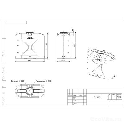 Емкость прямоугольная S 1000 л черная